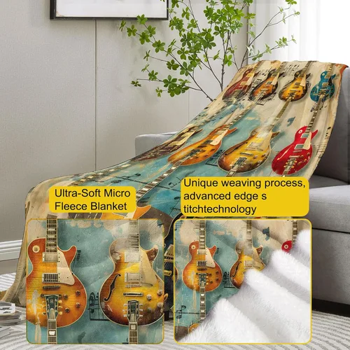 Vista 3 de Manta de música de guitarra vintage, regalos para mujeres, manta de franela de músico, manta suave y cálida para cama, sofá, hogar, viajes