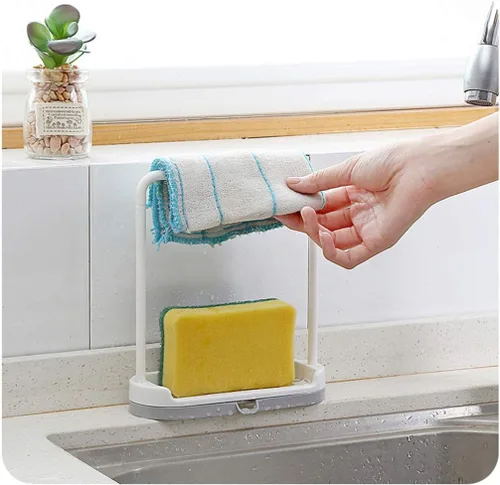 Vista 6 de Cabilock Estante de almacenamiento de trapo, toallero de cocina, soporte para toallas de platos, organizador de encimera de plástico, color gris