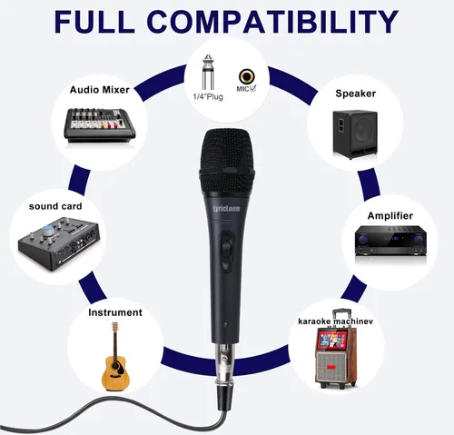 Vista 5 de LyricLoom Micrófono profesional con cable para canto de karaoke, micrófono dinámico vocal de mano de metal, micrófono con cable e interruptor