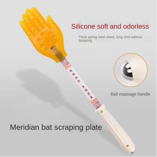 Vista 4 de Pai Sha Board Multifunción Pai Sha Board Silicona Cinco Dedos Meridiano palmaditas Pequeña Mano Amarilla Masaje de Silicona Masaje Stick