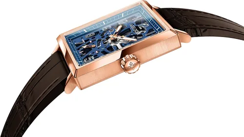 Vista 3 de AGELOCER Men's Double-Sided Hollow Black Steel Dual Time with Luminous Analog Square Seconds Dial Watch