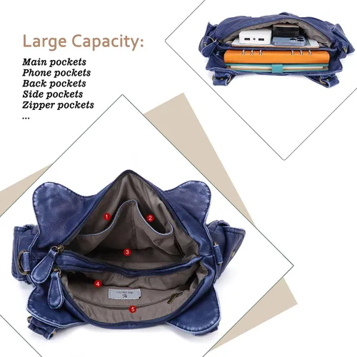 Vista 64 de Angel Barcelo - Bolsa de hombro amplia para mujer, diseño Hobo, cuero lavado