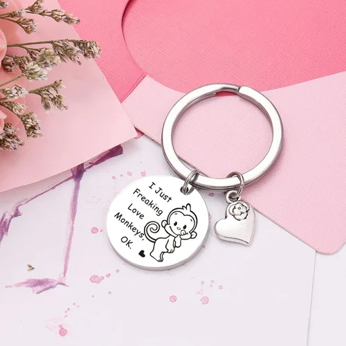 Vista 5 de RSZOTW - Llavero de regalo de cumpleaños de monos, llavero de animales, regalo para esposa, hija, llavero para amantes de los animales, llavero