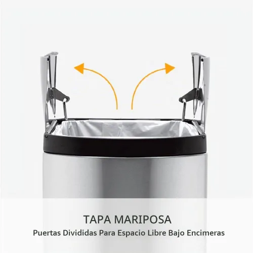 Vista 3 de Simplehuman - Cubo de basura para baño con tapa abatible de 10 litros / 2.6 galones, acero inoxidable cepillado con borde negro