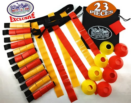 Vista 6 de Matty's Toy Stop Juego de fútbol de lujo con bandera de 14 hombres con 7 cinturones amarillos que se pueden quitar, 7 cinturones rojos que se pueden