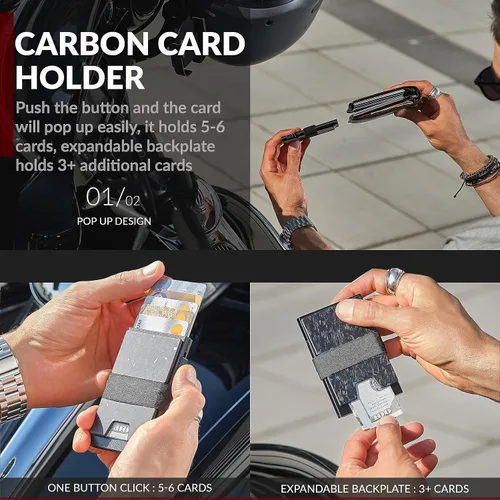 Vista 3 de FORCEW Paquete de 2 soportes para tarjetas de crédito para hombres Cartera desplegable con bloqueo RFID (placa trasera forjada del Pacífico)