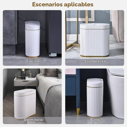 Vista 5 de ELPHECO Basurero de baño con tapa de 2.5 galones impermeable con sensor de movimiento, papelera automática para decoración de baño para dormitorio