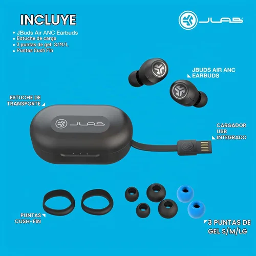 Vista 4 de JLab, JBuds Air ANC, auriculares inalámbricos verdaderos, auriculares Bluetooth con cancelación activa de ruido, color negro