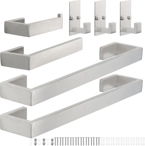 Vista 12 de TocTen Juego de 4 piezas de accesorios de baño, juego de barra de toalla de mano de acero inoxidable grueso, incluye soporte para toallas de baño