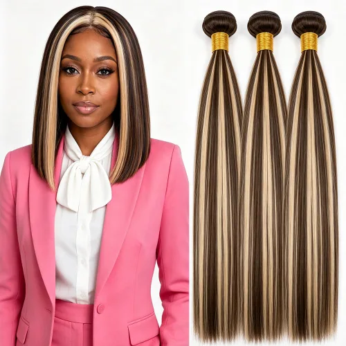 Vista 81 de P4613 Cabello humano rizado onda profunda marrón y paquetes mixtos 8 10 12 P4613 Ombre Marrón-Rubio-DP