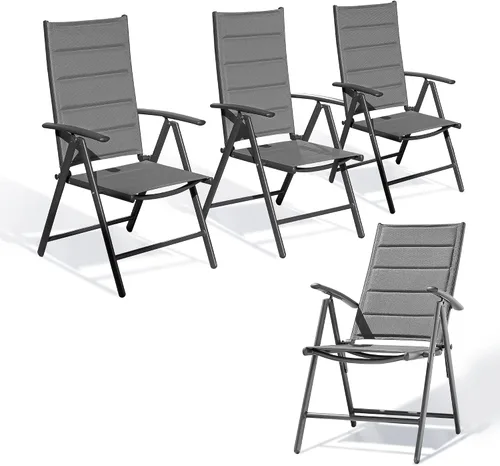 Vista 11 de PURPLE LEAF Juego de 2 sillas plegables para patio al aire libre, sillas de camping reclinables al aire libre con asiento acolchado de algodón