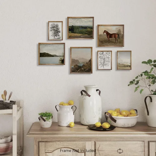 Vista 5 de Decoración de Pared de Campo Francés Rústico - Cuadro de Baño de Boho Art Deco Victoria - Póster de Cocina Moderna de Granja - Juego de Paisaje