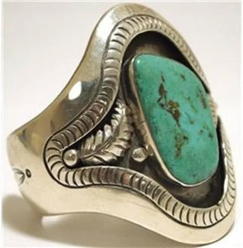 Vista 3 de KOICCVQQ Piedra preciosa de turquesa comprimida de forma irregular, plata de ley 925, estilo vintage antiguo, joyería de turquesa bohemia natural