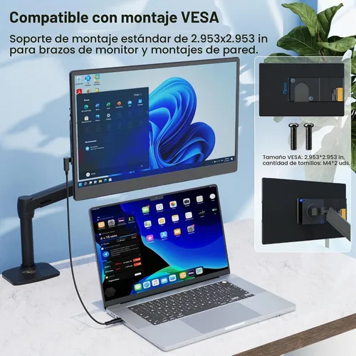 Vista 6 de Extensor de pantalla para computadora portátil, monitor desmontable Negro Dual 15.6