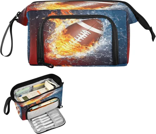 Vista 2 de SUABO Estuche para lápices de gran capacidad, bolsa de agua de fuego de fútbol americano, estuche para lápices, bolsa de papelería, bolsa