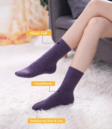 Vista 3 de FNOVCO 5 pares de calcetines de lana para mujer, para senderismo, invierno, gruesos, cálidos, acogedores, calcetines para botas