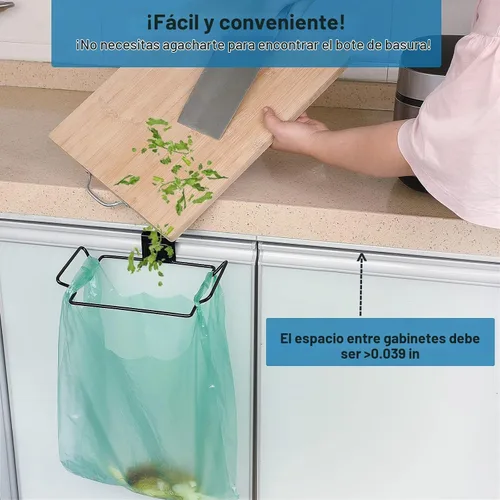 Vista 6 de Soporte Grande de Acero Inoxidable para Bolsas de Basura para Puertas y Armarios de Cocina, Negro
