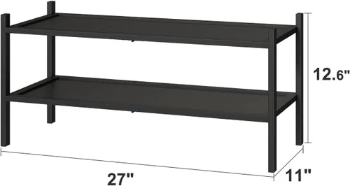 Vista 2 de kiplant Zapatero de bambú negro de 2 niveles, zapatero apilable de madera de bambú para armario, entrada y pasillo