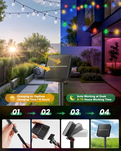 Vista 6 de Brightown Luces de Cadena Solares para Exteriores 60 LED 35.6 Pies Luces de Globo de Cristal con 8 Modos de Iluminación, Luces Solares Impermeables