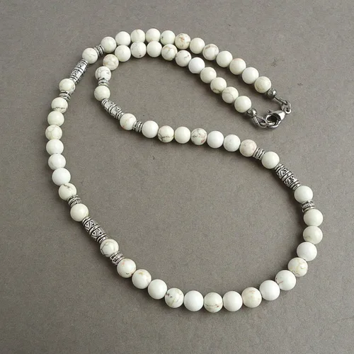 Vista 20 de Mami's Gem Studio Collar de cuentas para hombre, hecho a mano en Estados Unidos, piedras preciosas de 0.236 pulgadas y peltre estilo tribal