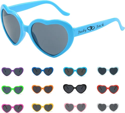 Vista 15 de Gafas de sol personalizadas en forma de corazón a granel personalizadas para boda, cumpleaños, Navidad, despedida de soltera regalos