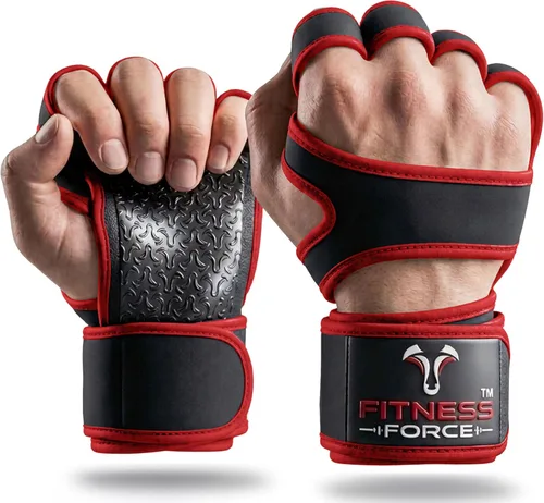 Vista 10 de FITNESS FORCE Ventilated Weight Lifting Workout Gloves for Men & Women Gym Gloves for Men & Women with Built-in Wrist Wraps for Men, Exercise