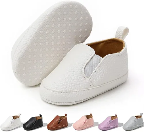 Vista 5 de Meckior - Zapatos para recién nacidos, tipo mocasines de lona con suela suave para recién nacidos, bebés, niños y niñas que estén dando sus primeros