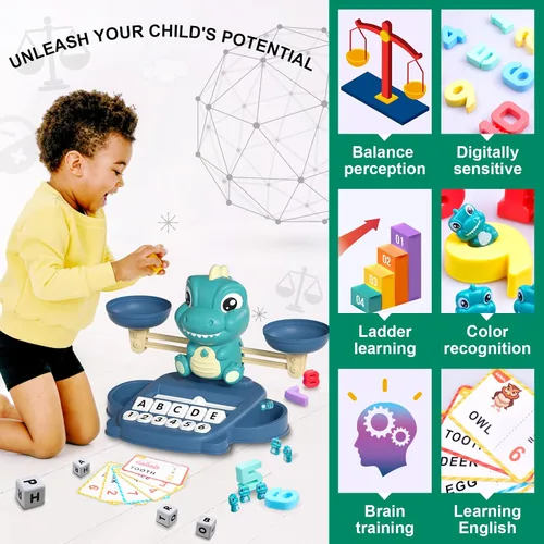 Vista 5 de Kaodezhu - Juguete de equilibrio matemático de dinosaurio para niños y niñas - Juguete Montessori de emparejar letras para niños de 3 años, juguete