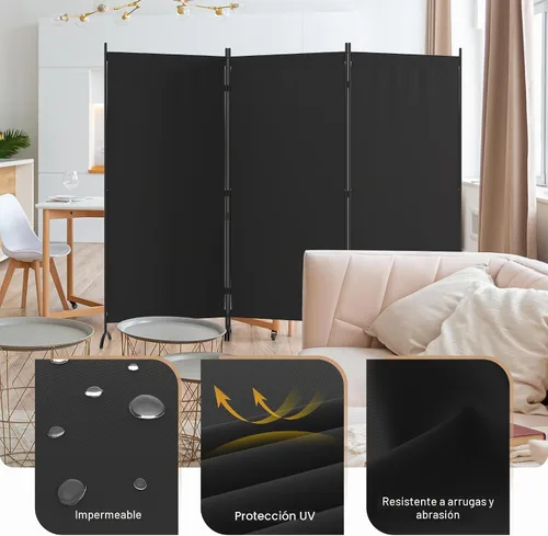 Vista 6 de Divisor de habitación de 3 paneles y pantallas de privacidad plegables con 4 pies de metal curvos, divisor de pared de cubículo para particiones