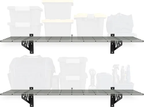 Vista 15 de MonsterRax - Estante de pared de garaje de 12 x 36 pulgadas, paquete de 2, 300 libras, color Hammertone