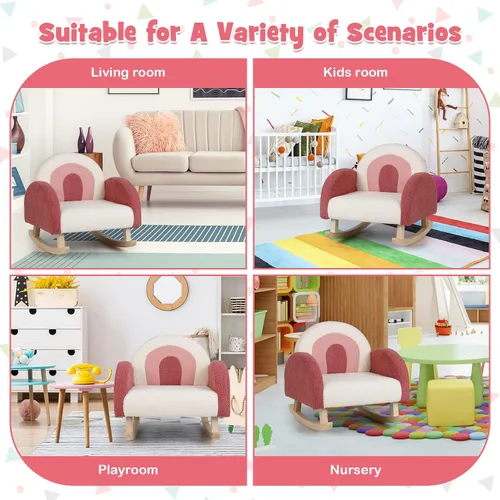 Vista 9 de Costzon Sofá para niños, mecedora para niños pequeños con marcos de madera maciza, tela de felpa, diseño antipuntas para habitación de niños