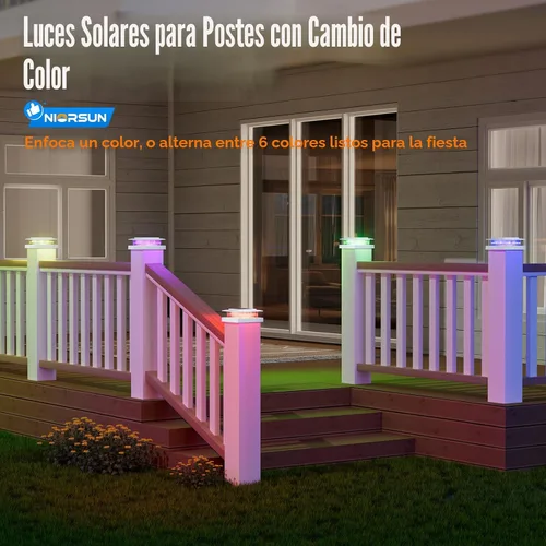 Vista 6 de NIORSUN - Luces solares de poste de 4 x 4 que cambian de color, luz solar para poste, paquete de 12 unidades, color blanco RGB Solar Post Cap Lights