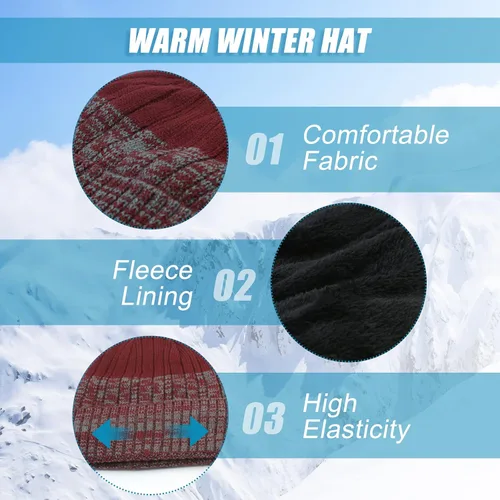 Vista 3 de RANOME Conjunto de guantes de bufanda de invierno para hombre 3 piezas gorros de punto guantes de cuello calentadores de cuello para mujer gorros