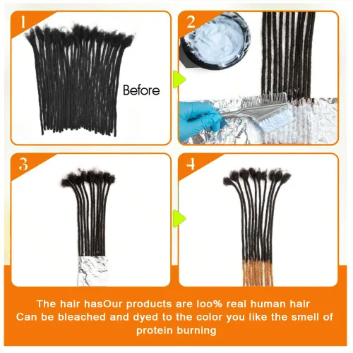 Vista 5 de Extensiones de Rastas de Cabello Humano 0.4cm de Grosor 4 Pulgadas 20 Hebras 100% Cabello Humano Real para Hombres/Mujeres/Niños Completamente