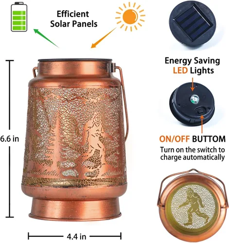 Vista 6 de Bigfoot - Faroles solares colgantes impermeables para exteriores, luces solares colgantes de pie grande, regalos para hombres y mujeres, faroles LED