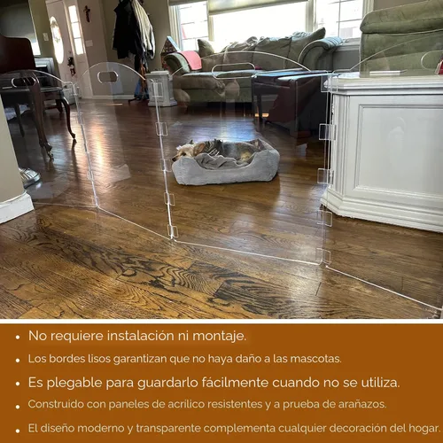 Vista 7 de Puertas independientes de acrílico transparente para perros para la casa, puertas plegables de 3 paneles para mascotas, para puertas, escaleras