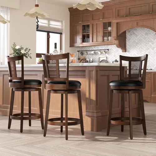 Vista 11 de ALPHA HOME Taburetes de bar giratorios con respaldo, 26 pulgadas, juego de 2, taburetes de bar de madera, sillas de bar de 360 grados con patas