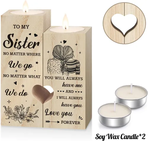 Vista 4 de Regalos para hermanas de parte de la hermana - Portavelas en forma de corazón Birthday Gifts from Sisters, Best Sister Gift for Christmas