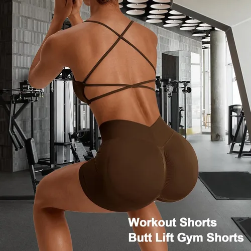 Vista 6 de Adisputent Pantalones cortos de gimnasio para mujer, sin costuras, con levantamiento de glúteos, pantalones cortos de entrenamiento para yoga