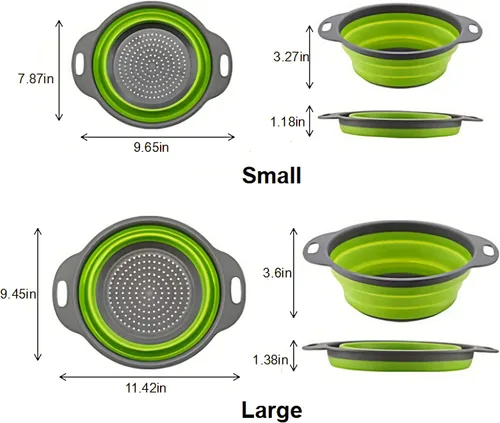 Vista 4 de Juego de coladores plegables, filtro de cocina de silicona de grado alimenticio, colador de cocina con asas extensibles para drenar pasta, verduras