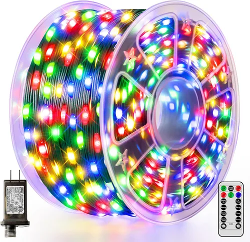 Vista 11 de Luces de Navidad 600 LED de 196 pies, IP67 impermeables, luces para árbol de Navidad con 8 modos, tira de luces para exteriores con temporizadores