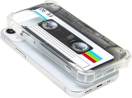 Vista 5 de FAteamll Funda para iPhone 13 Mini, acabado mate, resistente, suave, con esquinas reforzadas, TPU suave, parachoques retro, funda de cinta de casete