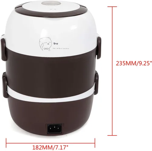 Vista 5 de Lonchera eléctrica, de acero inoxidable de 2 litros, calentador de alimentos con asa, calentador de alimentos portátil Bento para el trabajo