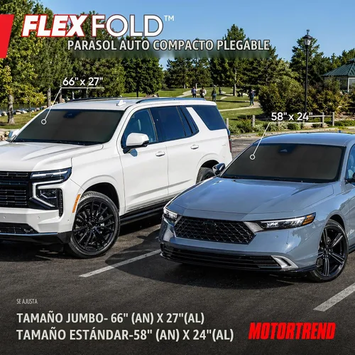 Vista 2 de MotorTrend - Parasol para parabrisas de acordeón para automóviles, diseño plegable compacto, ajuste semiuniversal para camiones y SUV, parasol