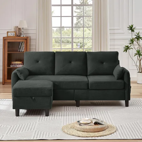 Vista 3 de Sofá modular convertible de 77 pulgadas, moderno sofá en forma de L de 3 asientos con otomana reversible y bolsillo de almacenamiento, sofás
