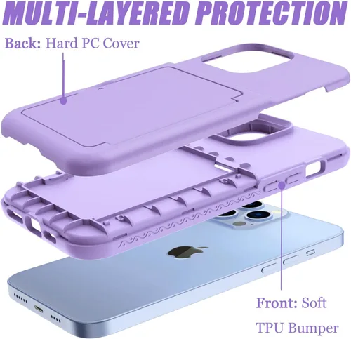 Vista 3 de Funda tipo cartera para iPhone 13 Pro Max, [Soporte para tarjeta de crédito integrado] Defensor 2 en 1 con ranuras para tarjetas, espejo oculto, a