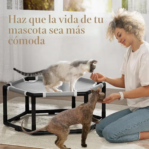 Vista 7 de Tresbro Cama hamaca elevada para gatos, cama hexagonal elevada para uso en interiores y exteriores con tela transpirable y bloque antideslizante