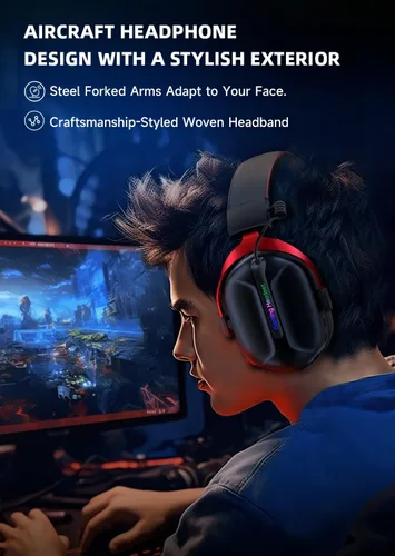 Vista 3 de Gonbouyoku Auriculares inalámbricos para juegos, 2.4 GHz USB Dual Wireless Gaming Auriculares para PS5, PS4, Switch, PC, Mac, Bluetooth 5.3, batería