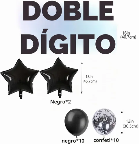 Vista 5 de Decoraciones de cumpleaños número 10 para niños, decoración negra de papel de aluminio de doble dígito, pancarta negra número 10 con globos de Negro
