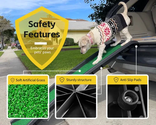 Vista 5 de PawStep 50894 - Rampa para mascotas con césped de polietileno, rampa plegable y portátil para perros, para automóviles, SUV y camiones, superficie